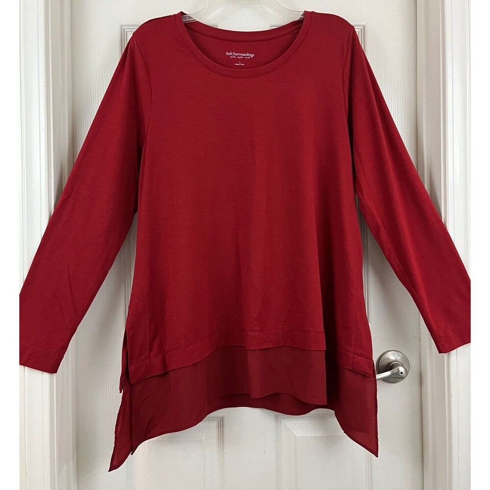 SOFT SURROUNDINGS - Rust Long Sleeve Layer Look Mix Media Knit Tunic Top Large